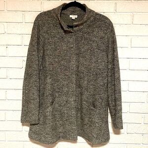 J. Jill- Pure Jill Wool Blend Long Line Snap Front Grey Cardigan - Size MP
